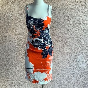 Tracy Reese mini dress floral burnt orange blue white bodycon size 2